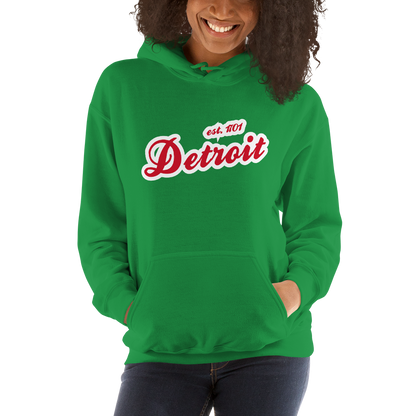 'Detroit EST. 1701' Hoodie (Aliform Red Script Font) | Unisex Standard