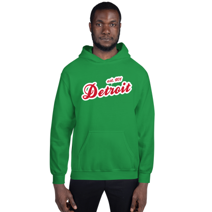 'Detroit EST. 1701' Hoodie (Aliform Red Script Font) | Unisex Standard