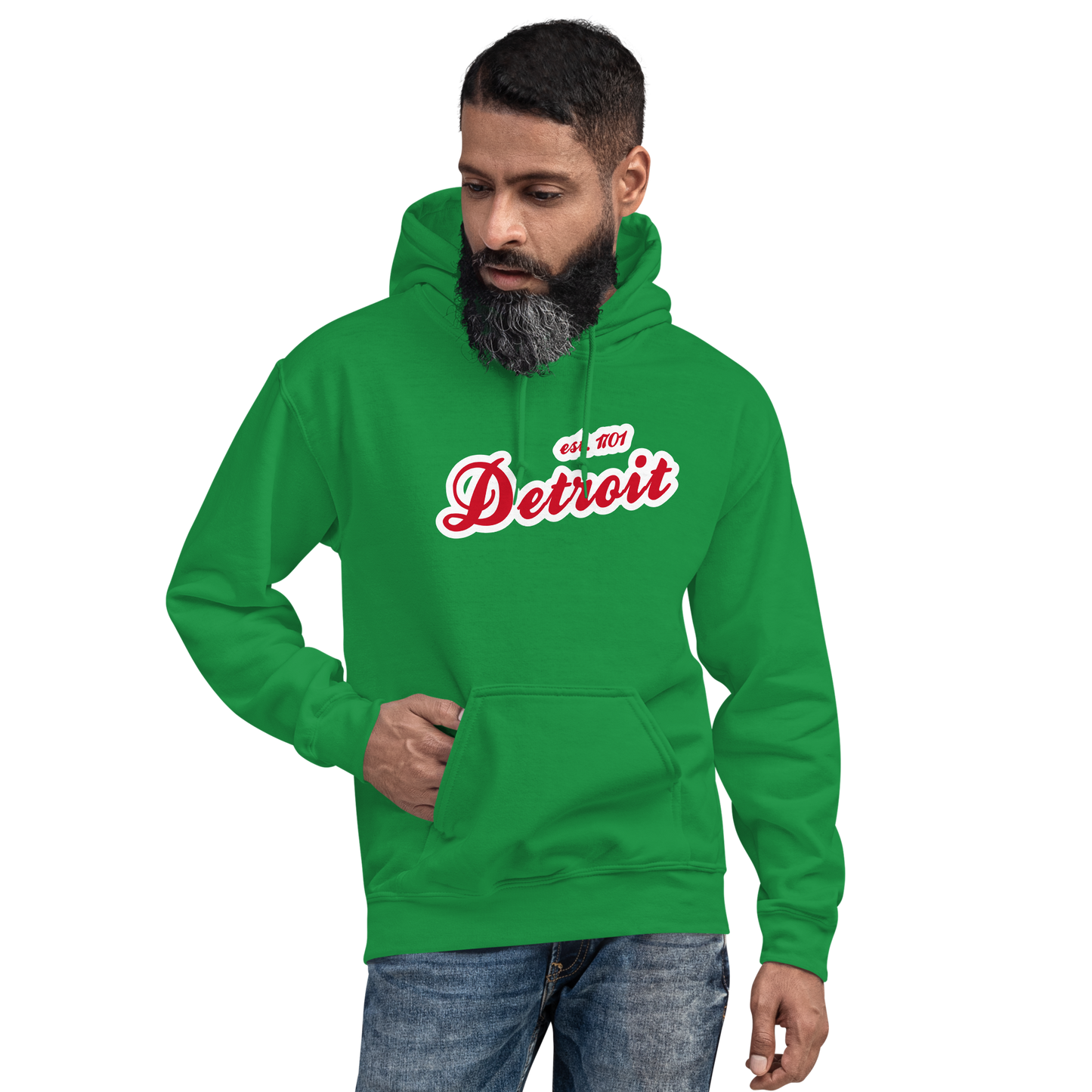 'Detroit EST. 1701' Hoodie (Aliform Red Script Font) | Unisex Standard