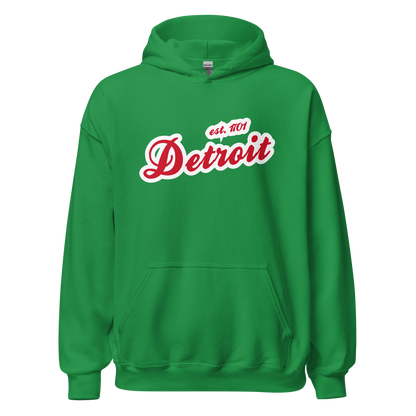 'Detroit EST. 1701' Hoodie (Aliform Red Script Font) | Unisex Standard