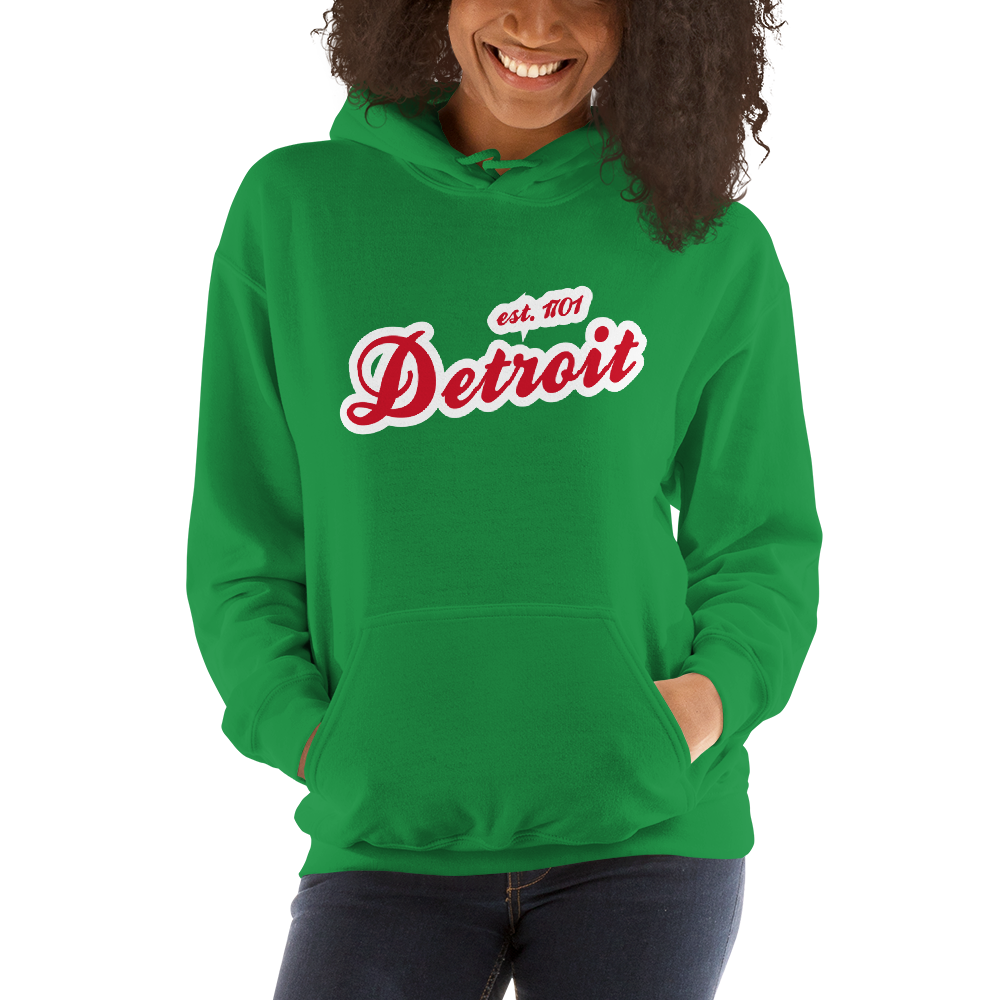 'Detroit EST. 1701' Hoodie (Aliform Red Script Font) | Unisex Standard