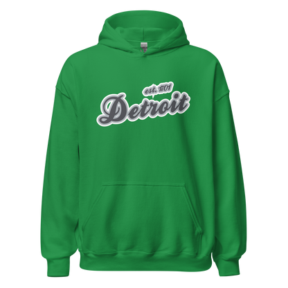 'Detroit EST. 1701' Hoodie (Iron Ore Grey Script Font) | Unisex Standard