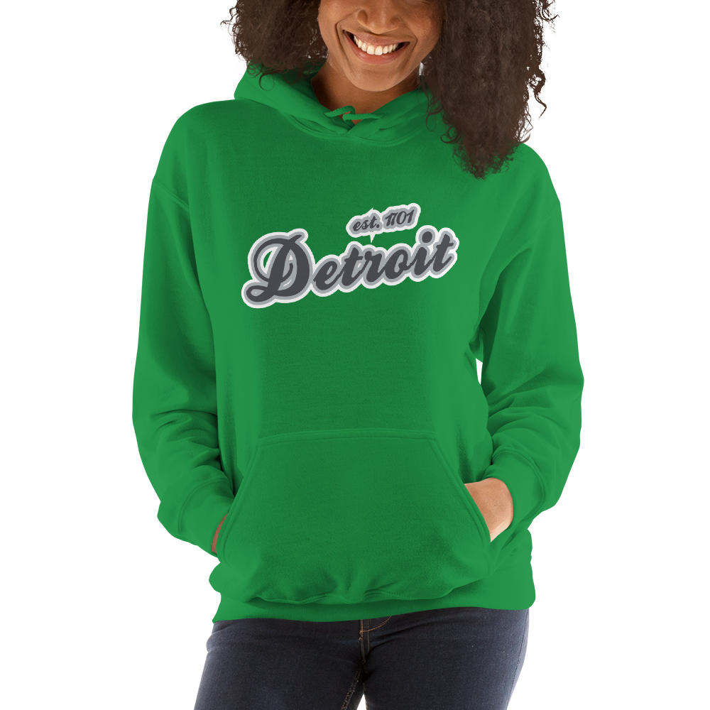 'Detroit EST. 1701' Hoodie (Iron Ore Grey Script Font) | Unisex Standard