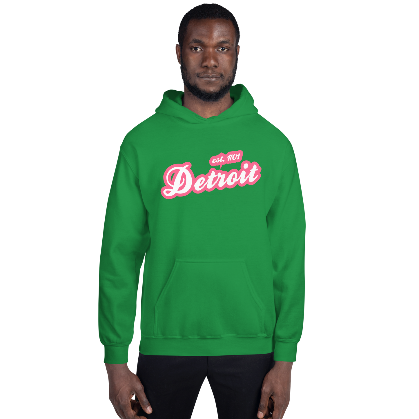 'Detroit EST. 1701' Hoodie (Rhodochrosite Pink Script Font) | Unisex Standard