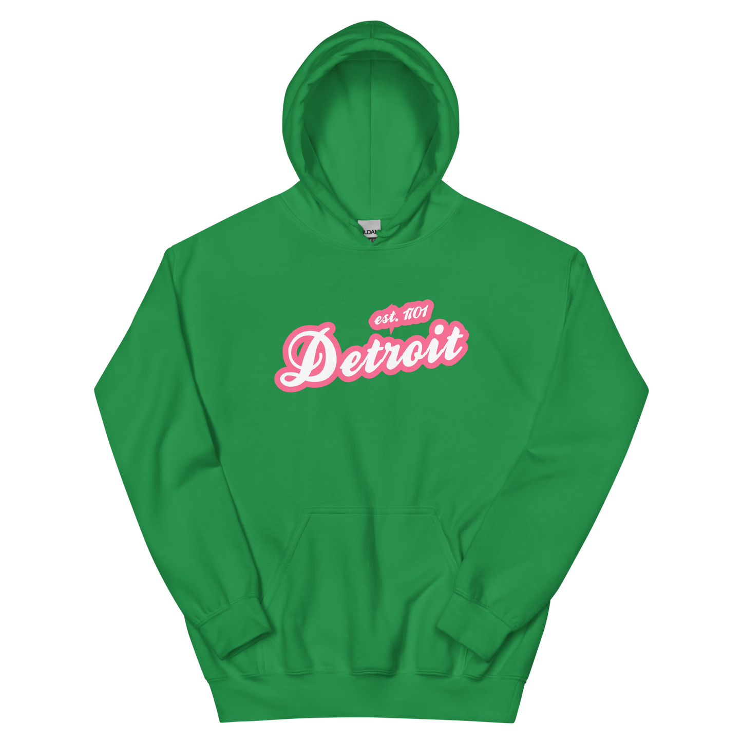 'Detroit EST. 1701' Hoodie (Rhodochrosite Pink Script Font) | Unisex Standard