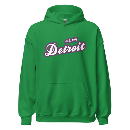 'Detroit EST. 1701' Hoodie (Plum Script Font) | Unisex Standard