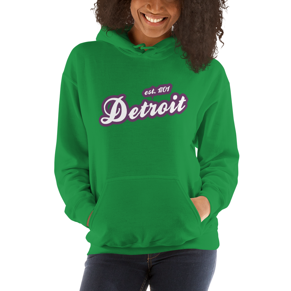 'Detroit EST. 1701' Hoodie (Plum Script Font) | Unisex Standard