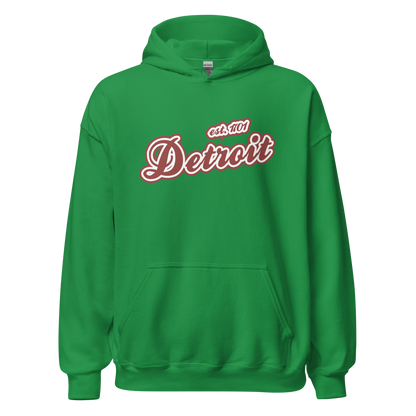 'Detroit EST. 1701' Hoodie (Ore Dock Red Script Font) | Unisex Standard