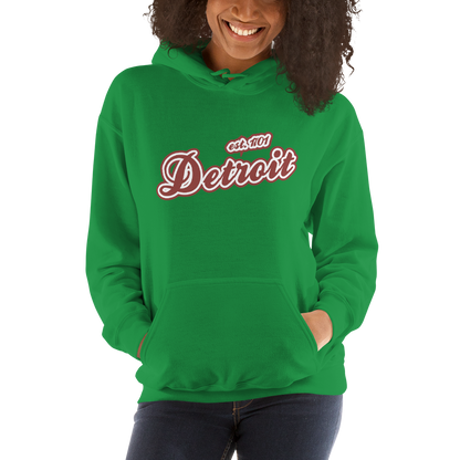 'Detroit EST. 1701' Hoodie (Ore Dock Red Script Font) | Unisex Standard