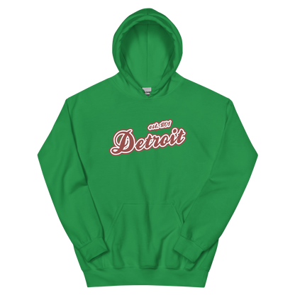 'Detroit EST. 1701' Hoodie (Ore Dock Red Script Font) | Unisex Standard