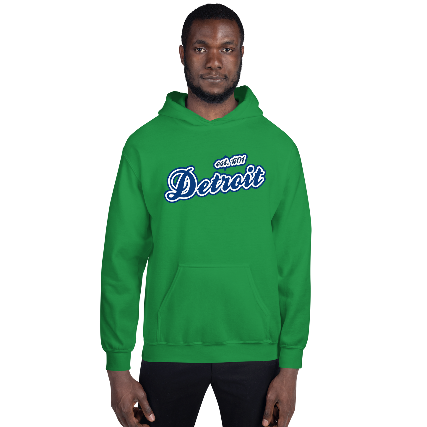 'Detroit EST. 1701' Hoodie (Dearborn Blue Script Font) | Unisex Standard