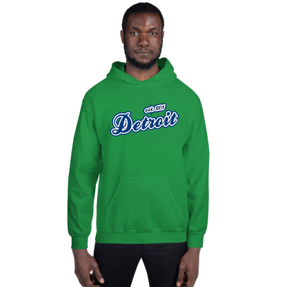 'Detroit EST. 1701' Hoodie (Dearborn Blue Script Font) | Unisex Standard