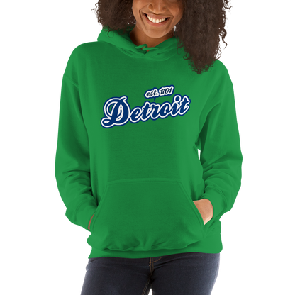 'Detroit EST. 1701' Hoodie (Dearborn Blue Script Font) | Unisex Standard