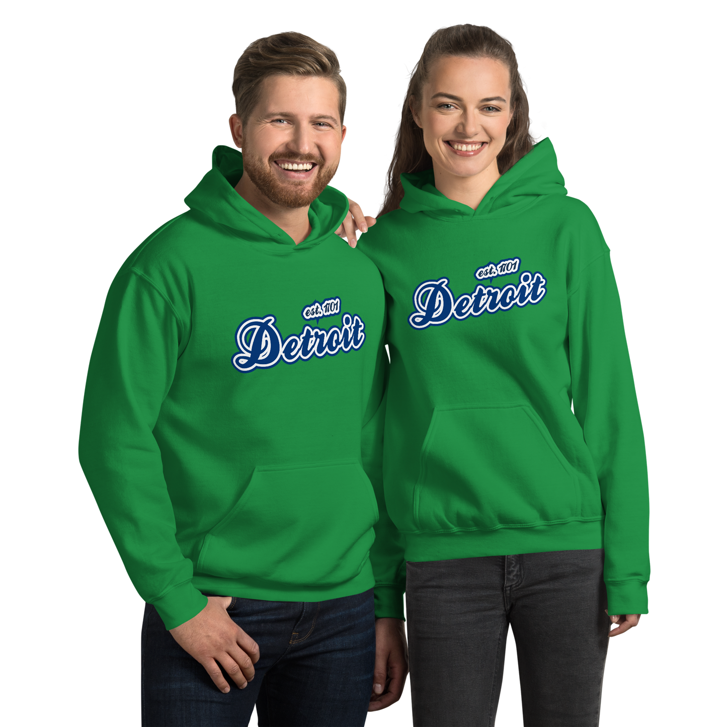 'Detroit EST. 1701' Hoodie (Dearborn Blue Script Font) | Unisex Standard