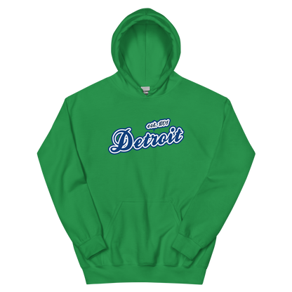 'Detroit EST. 1701' Hoodie (Dearborn Blue Script Font) | Unisex Standard