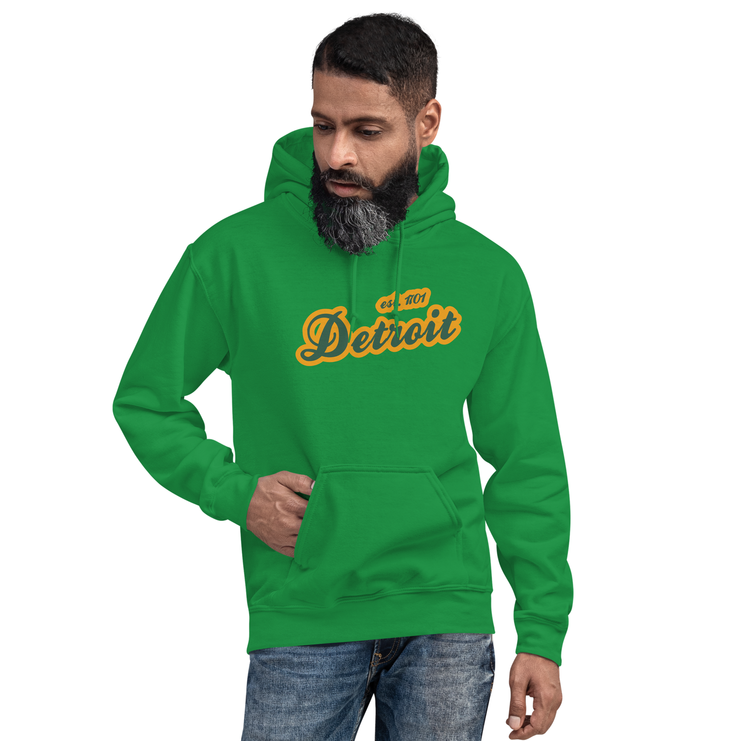 'Detroit EST. 1701' Hoodie (Ginger Ale Green Script Font) | Unisex Standard