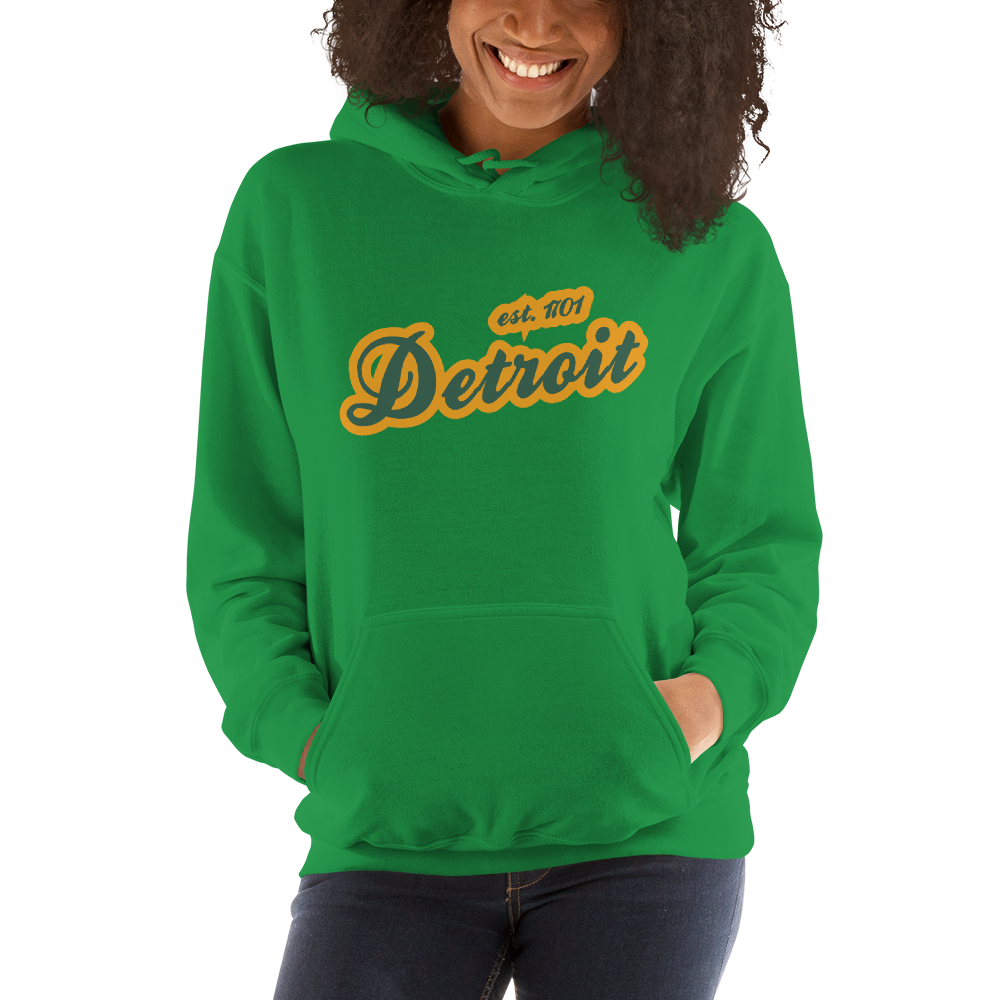 'Detroit EST. 1701' Hoodie (Ginger Ale Green Script Font) | Unisex Standard