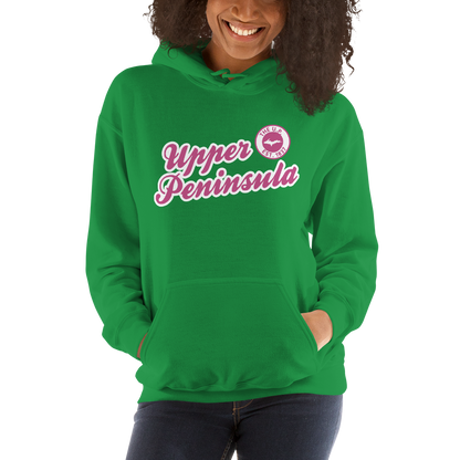 'Upper Peninsula EST. 1837' Hoodie (Apple Blossom Pink Script Font) | Unisex Standard