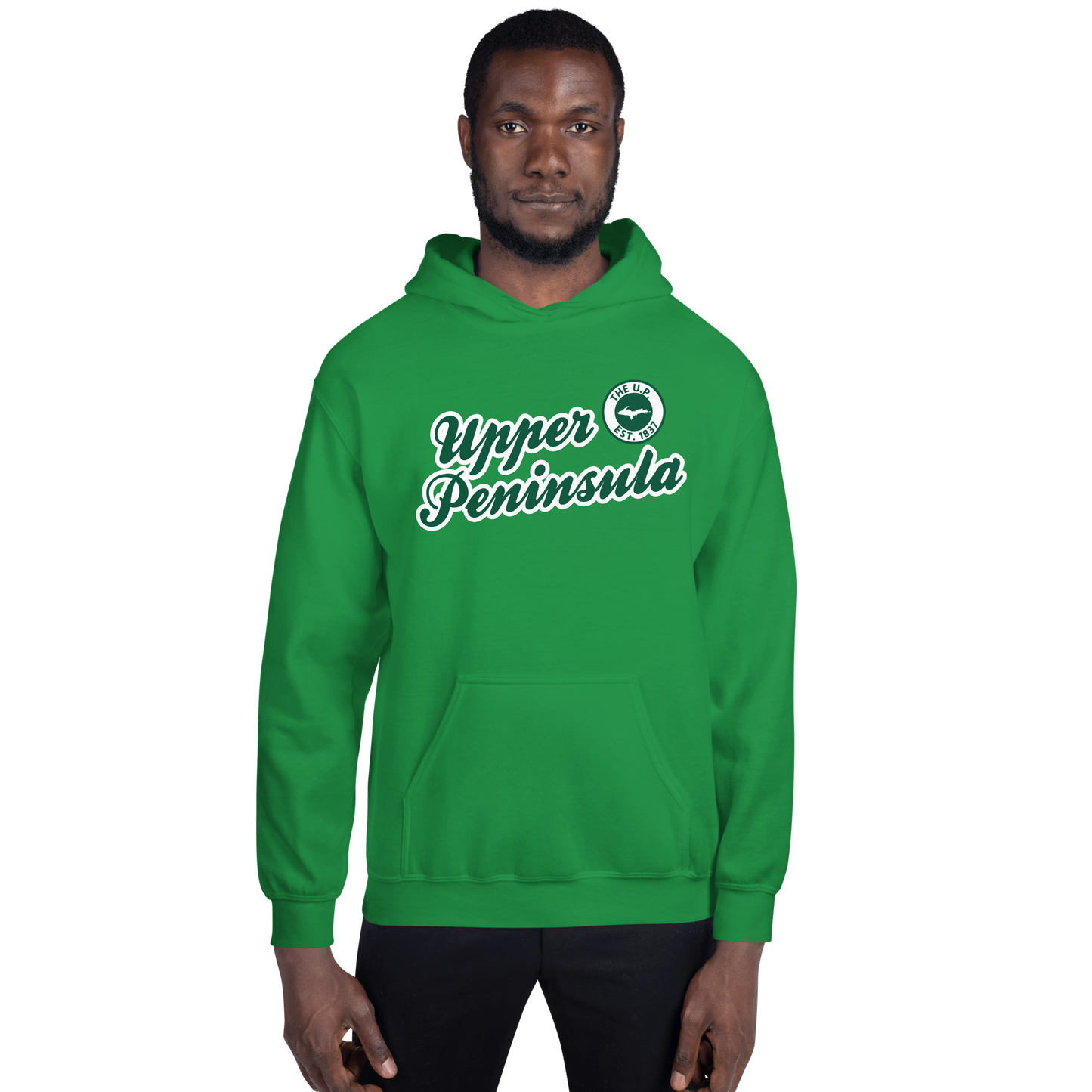 'Upper Peninsula EST. 1837' Hoodie (Superior Green Script Font) | Unisex Standard