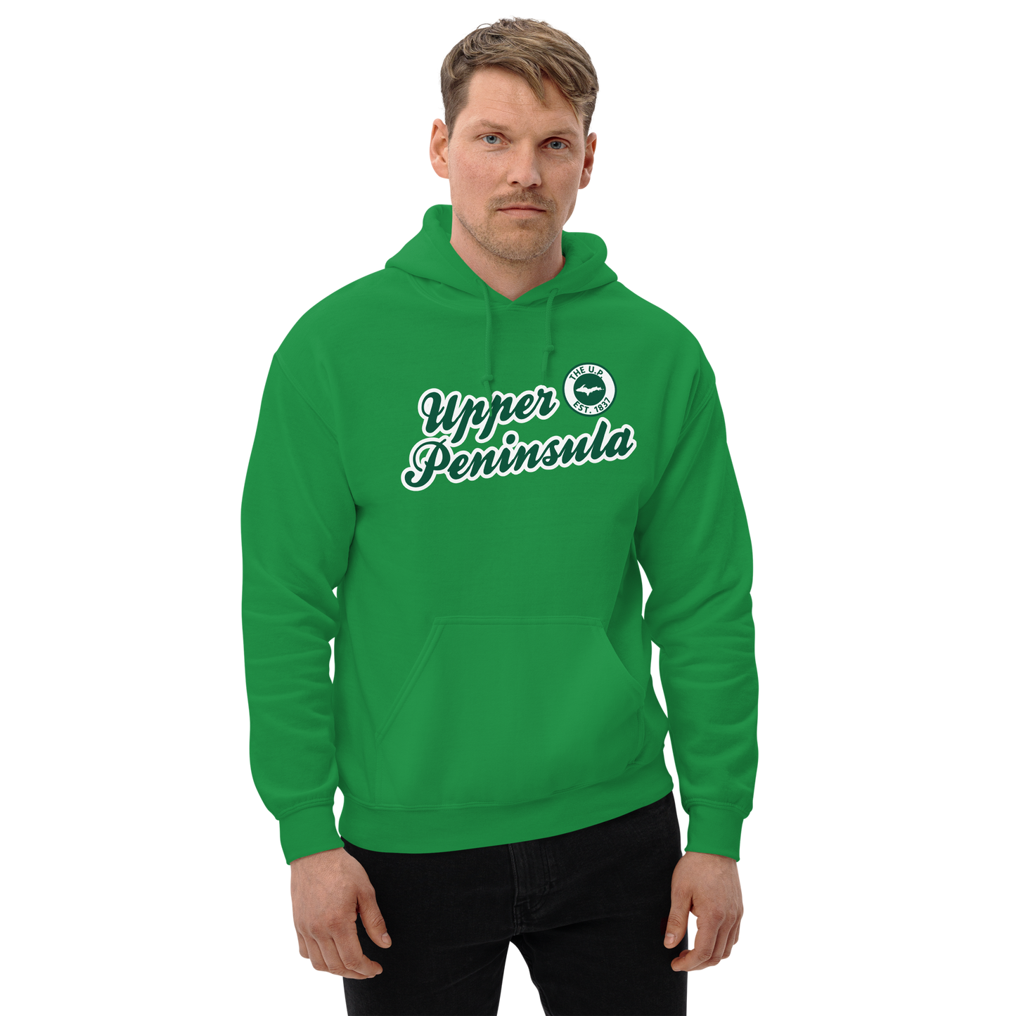 'Upper Peninsula EST. 1837' Hoodie (Superior Green Script Font) | Unisex Standard