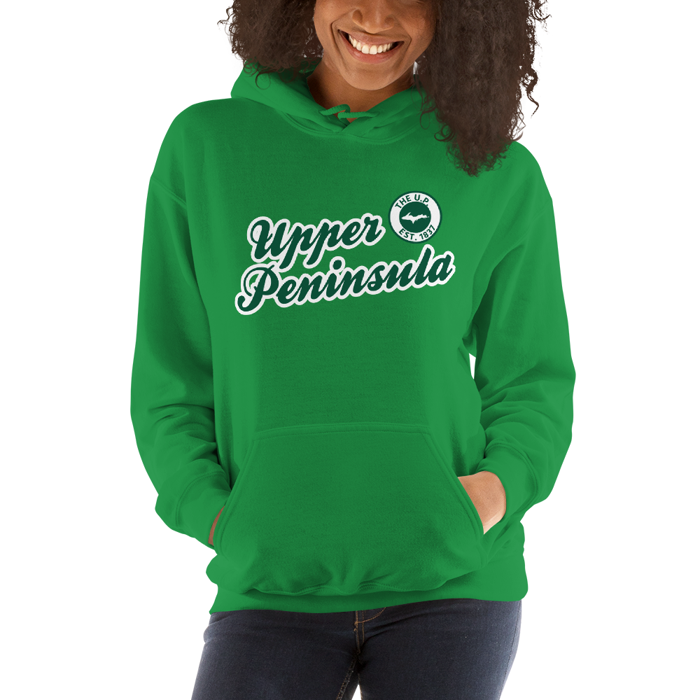 'Upper Peninsula EST. 1837' Hoodie (Superior Green Script Font) | Unisex Standard