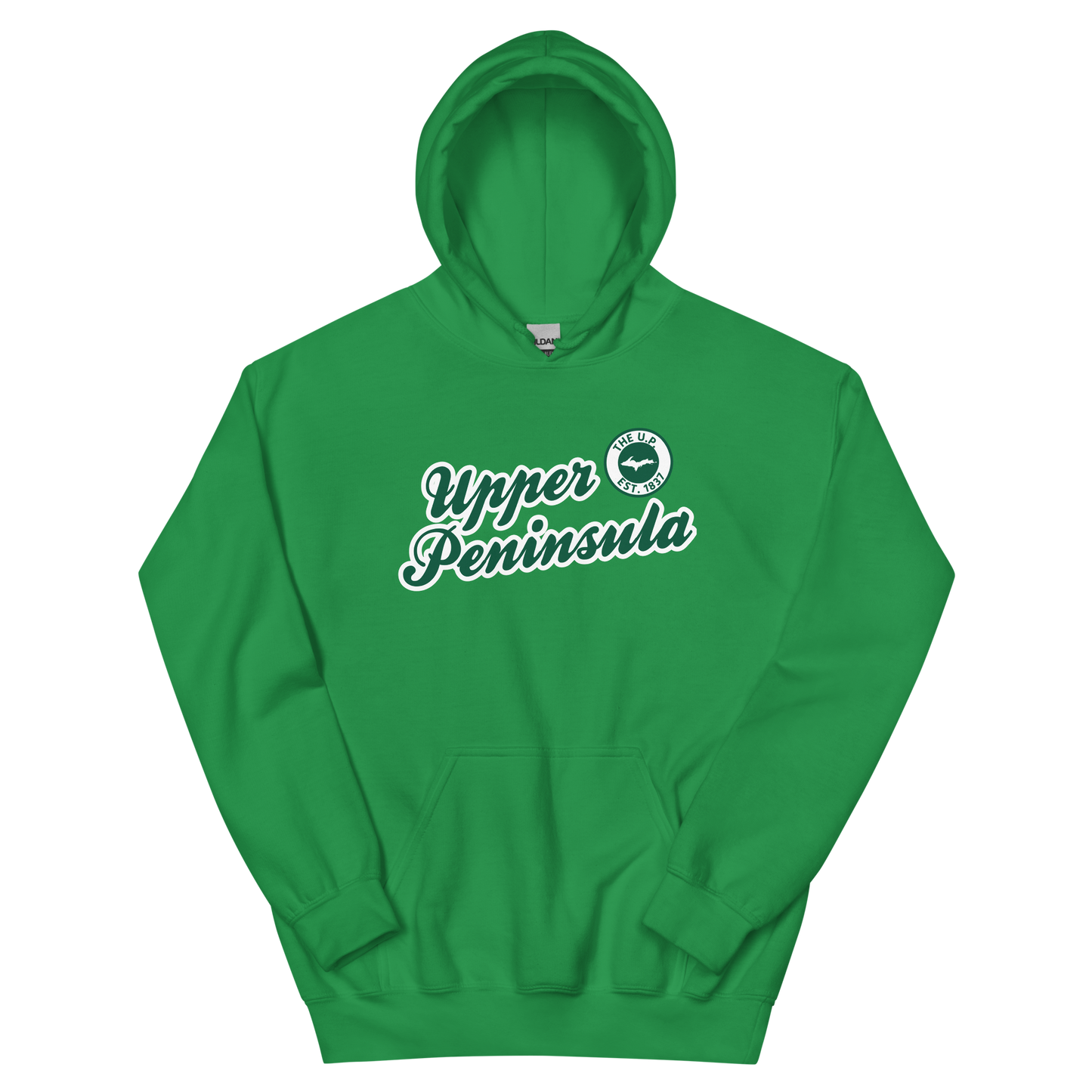 'Upper Peninsula EST. 1837' Hoodie (Superior Green Script Font) | Unisex Standard