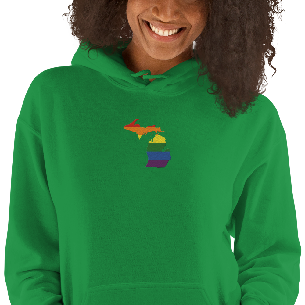 Michigan Hoodie (w/ MI Rainbow Pride Flag) | Unisex Standard - Emb.