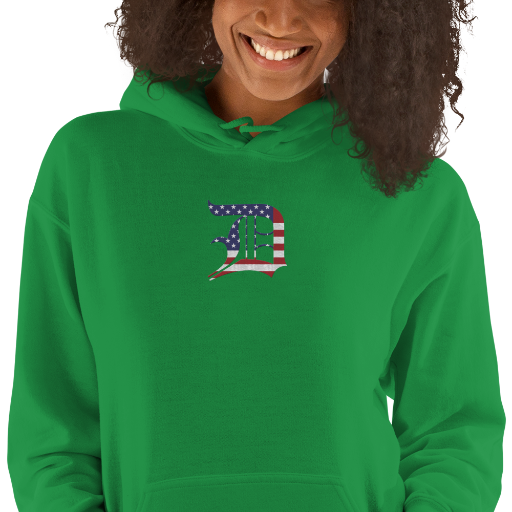 Detroit 'Old English D' Hoodie (Patriotic Edition) | Unisex Standard - Emb.