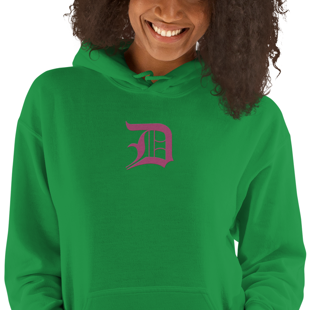 Detroit 'Old English D' Hoodie (Apple Blossom Pink) | Unisex Standard - Emb.