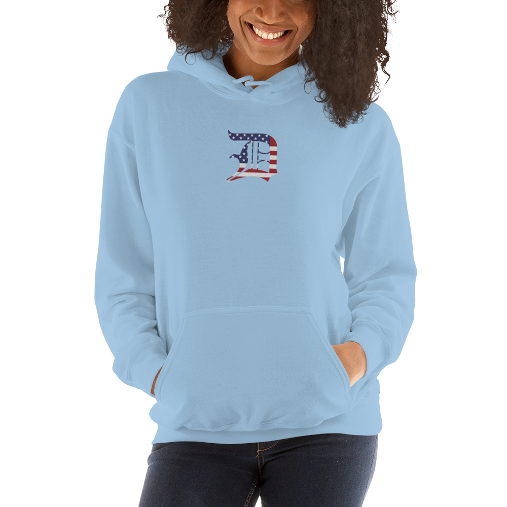 Detroit 'Old English D' Hoodie (Patriotic Edition) | Unisex Standard - Emb.