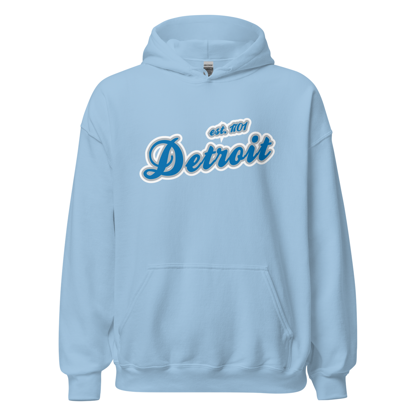 'Detroit EST. 1701' Hoodie (Azure Script Font) | Unisex Standard