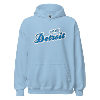 'Detroit EST. 1701' Hoodie (Azure Script Font) | Unisex Standard