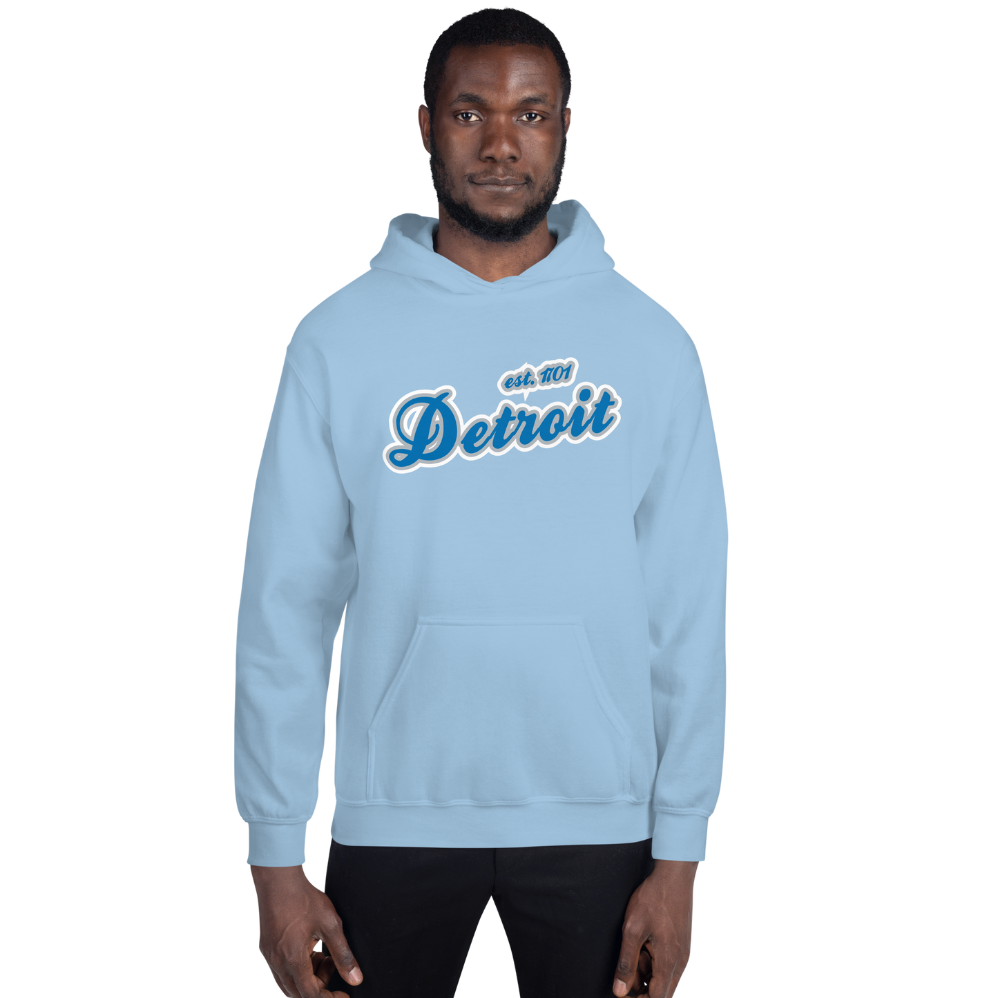 'Detroit EST. 1701' Hoodie (Azure Script Font) | Unisex Standard