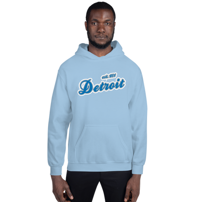 'Detroit EST. 1701' Hoodie (Azure Script Font) | Unisex Standard