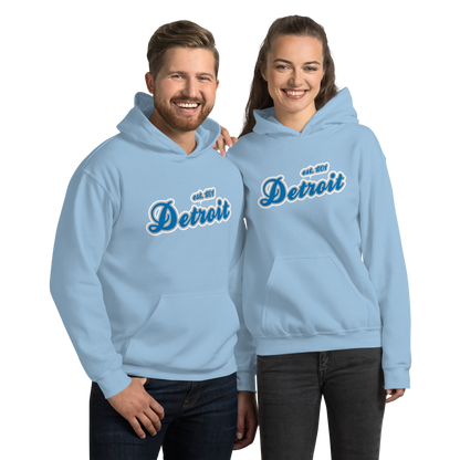 'Detroit EST. 1701' Hoodie (Azure Script Font) | Unisex Standard