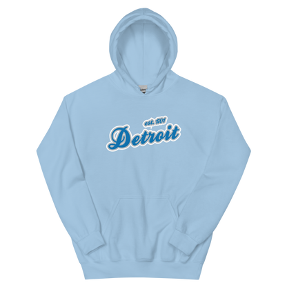 'Detroit EST. 1701' Hoodie (Azure Script Font) | Unisex Standard