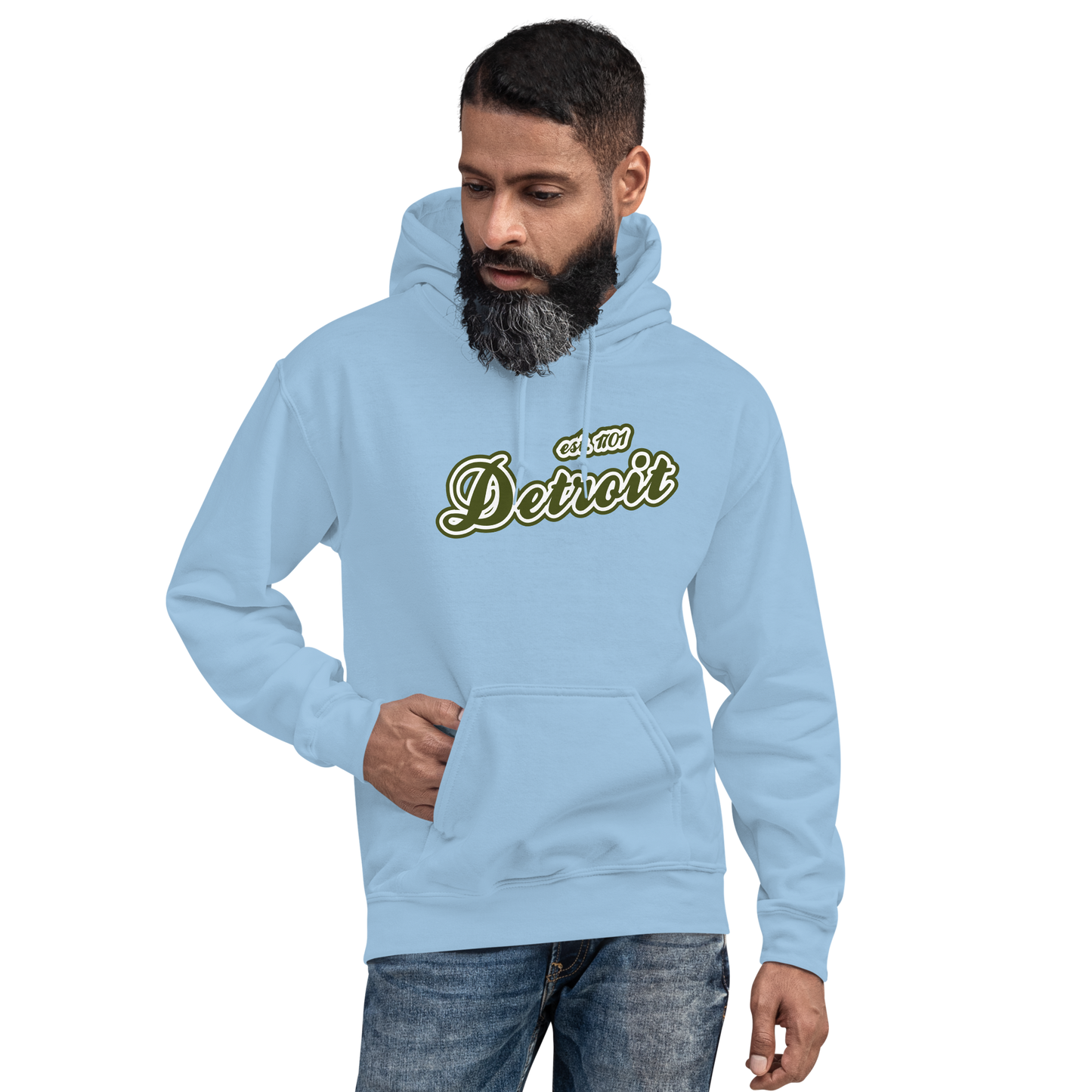 'Detroit EST. 1701' Hoodie (Army Green Script Font) | Unisex Standard