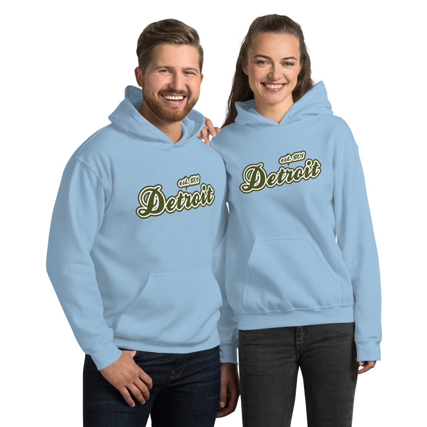 'Detroit EST. 1701' Hoodie (Army Green Script Font) | Unisex Standard