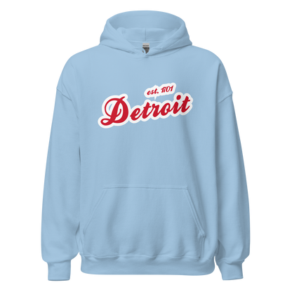 'Detroit EST. 1701' Hoodie (Aliform Red Script Font) | Unisex Standard