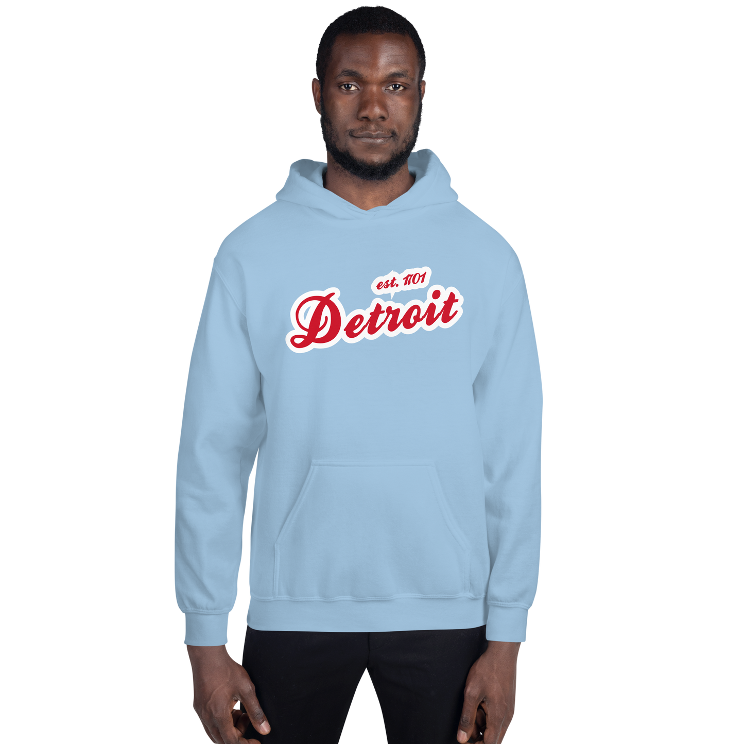 'Detroit EST. 1701' Hoodie (Aliform Red Script Font) | Unisex Standard