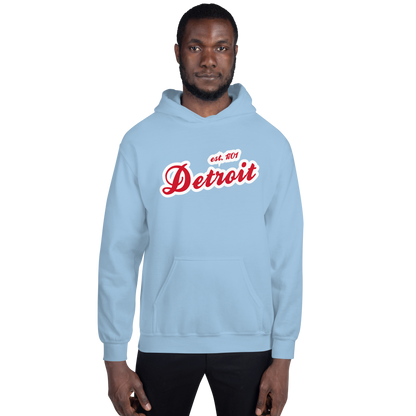 'Detroit EST. 1701' Hoodie (Aliform Red Script Font) | Unisex Standard