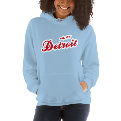 'Detroit EST. 1701' Hoodie (Aliform Red Script Font) | Unisex Standard