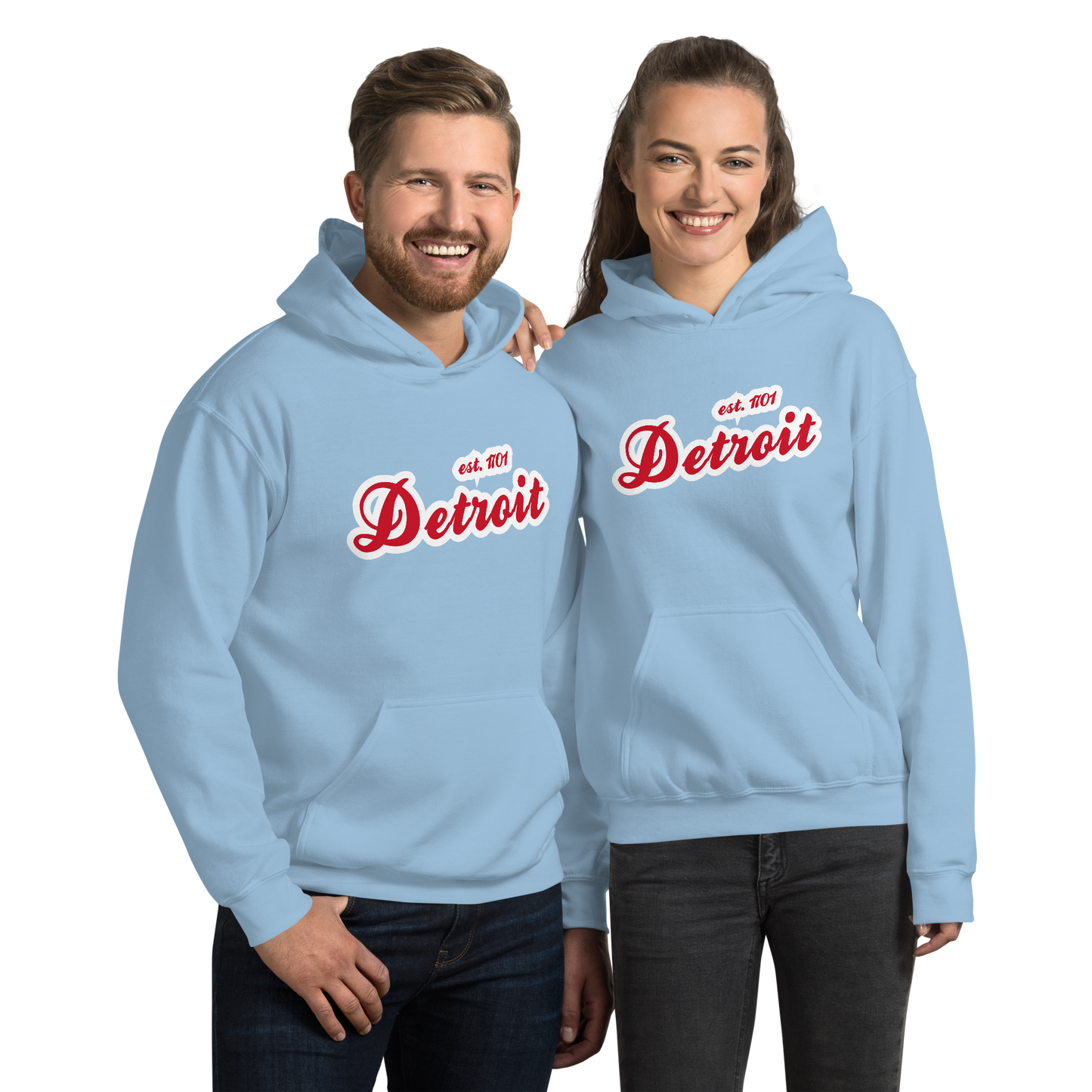 'Detroit EST. 1701' Hoodie (Aliform Red Script Font) | Unisex Standard