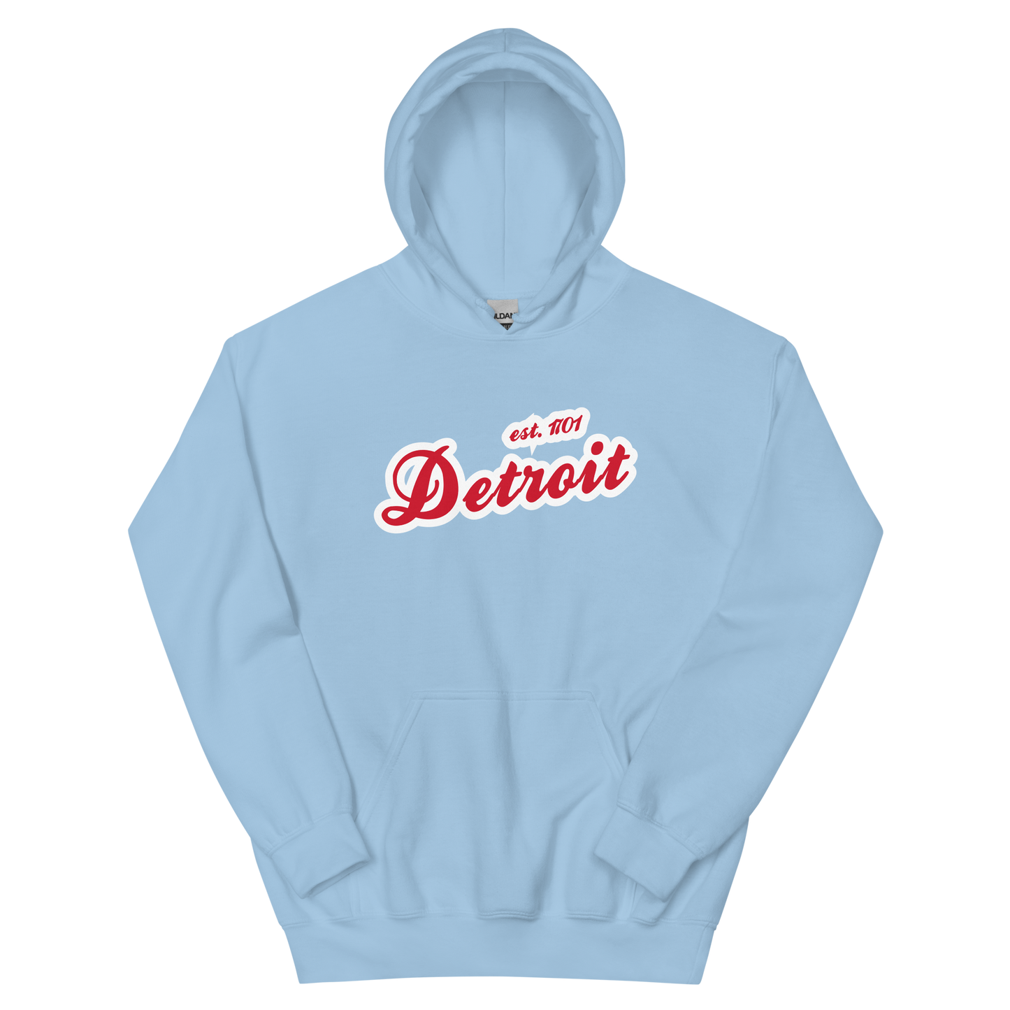 'Detroit EST. 1701' Hoodie (Aliform Red Script Font) | Unisex Standard