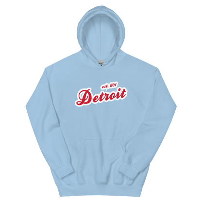 'Detroit EST. 1701' Hoodie (Aliform Red Script Font) | Unisex Standard