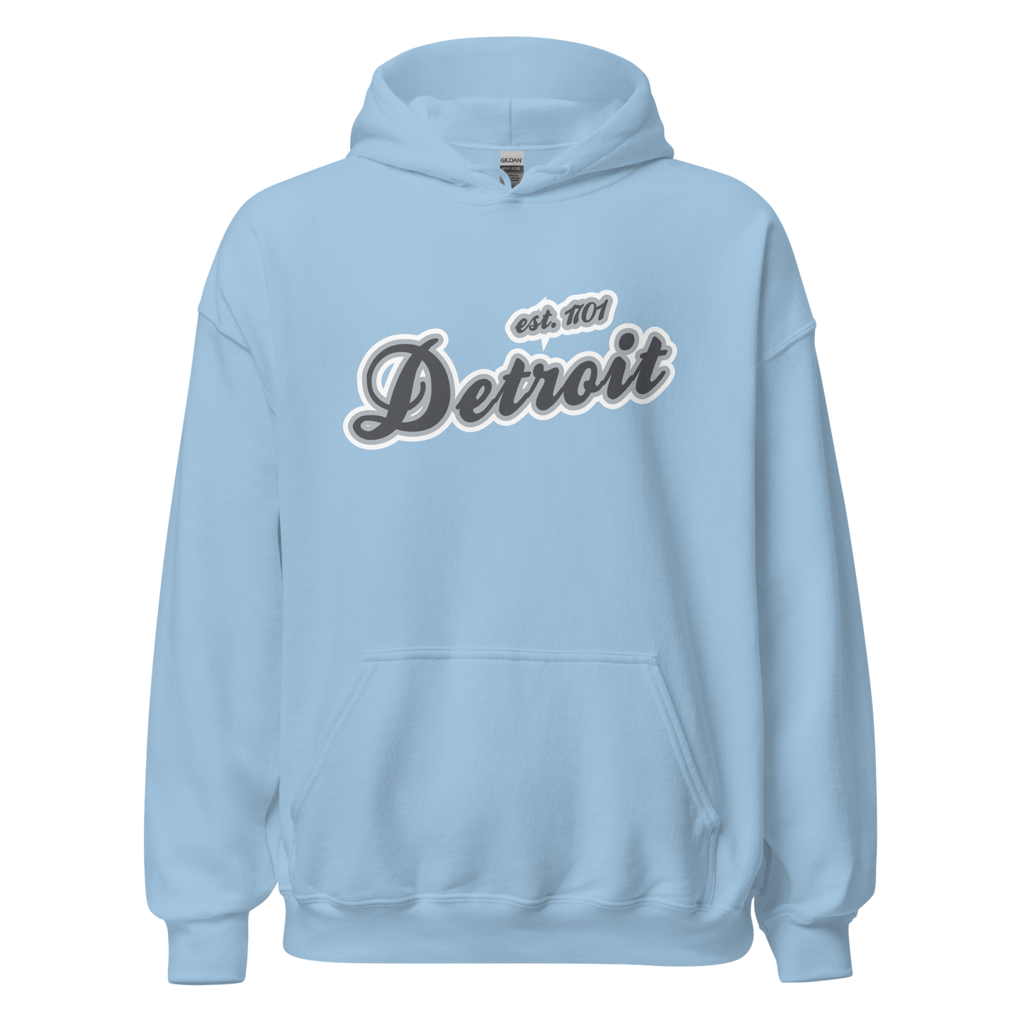 'Detroit EST. 1701' Hoodie (Iron Ore Grey Script Font) | Unisex Standard