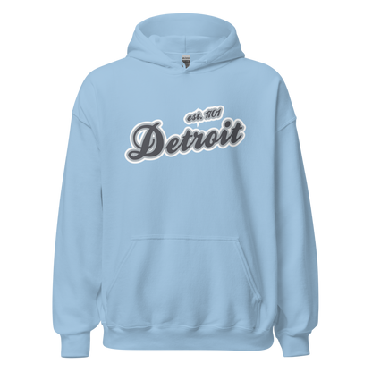 'Detroit EST. 1701' Hoodie (Iron Ore Grey Script Font) | Unisex Standard