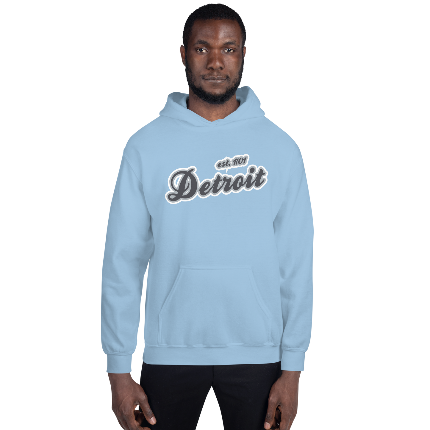 'Detroit EST. 1701' Hoodie (Iron Ore Grey Script Font) | Unisex Standard