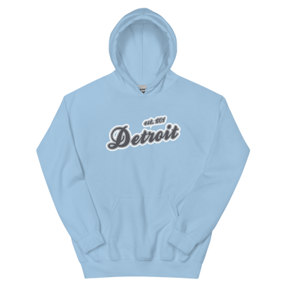 'Detroit EST. 1701' Hoodie (Iron Ore Grey Script Font) | Unisex Standard