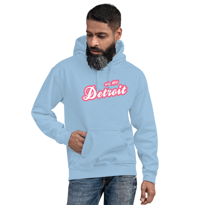 'Detroit EST. 1701' Hoodie (Rhodochrosite Pink Script Font) | Unisex Standard